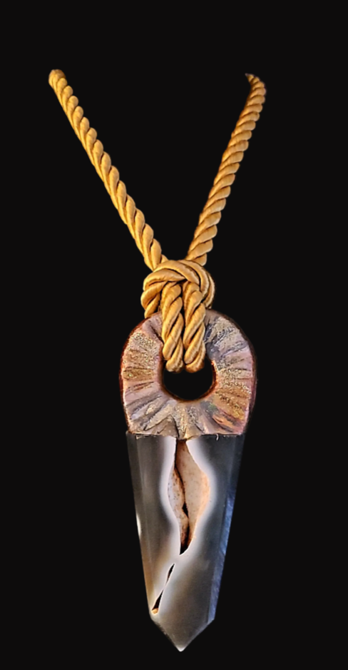 Druzy Orca Agate Sculpted Amulet with Satin Cord - Mascline Energy