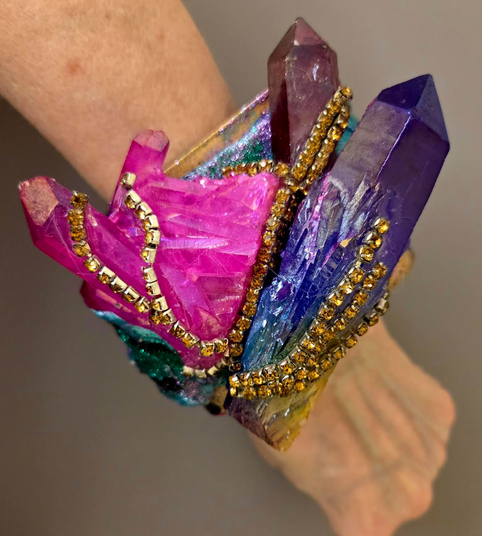 Jewel Tone Quartz & Rhinestone Oversized Statement Cuff - Showstopper