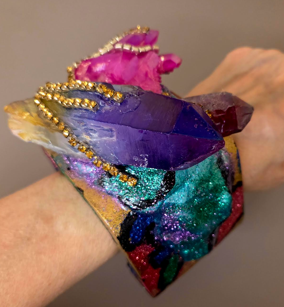 Jewel Tone Quartz & Rhinestone Oversized Statement Cuff - Showstopper