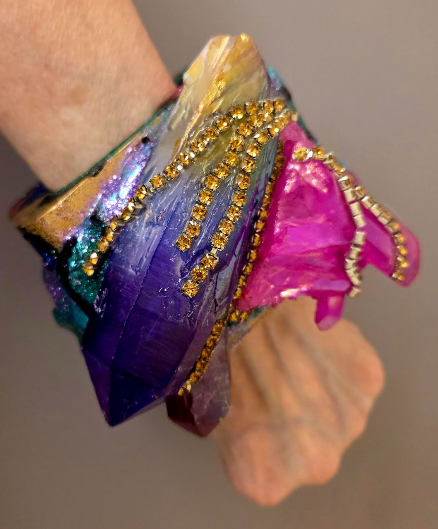 Jewel Tone Quartz & Rhinestone Oversized Statement Cuff - Showstopper