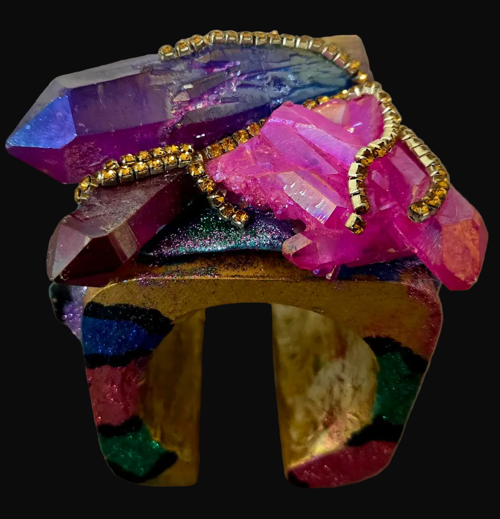 Jewel Tone Quartz & Rhinestone Oversized Statement Cuff - Showstopper