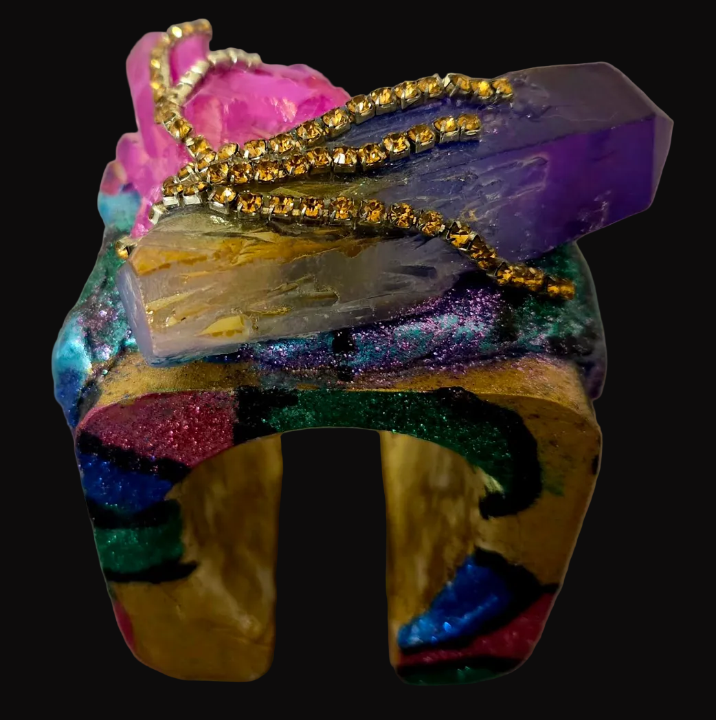 Jewel Tone Quartz & Rhinestone Oversized Statement Cuff - Showstopper