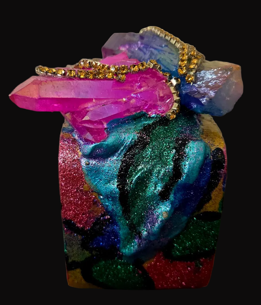 Jewel Tone Quartz & Rhinestone Oversized Statement Cuff - Showstopper