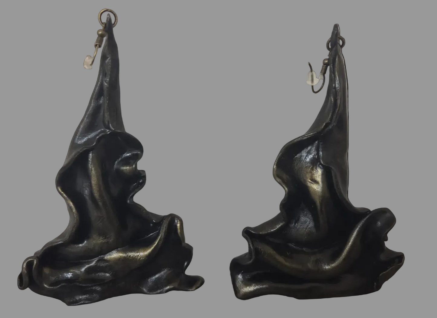 Avant Garde Faux Bronze Sculpted Architectural Pierced Earrings - OOAK
