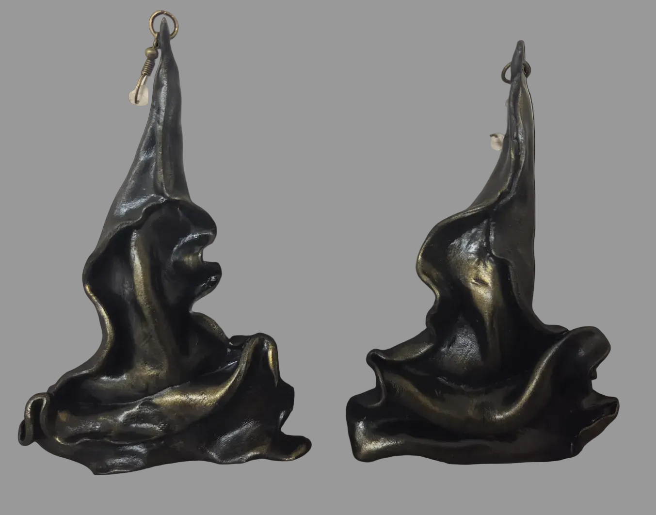 Avant Garde Faux Bronze Sculpted Architectural Pierced Earrings - OOAK