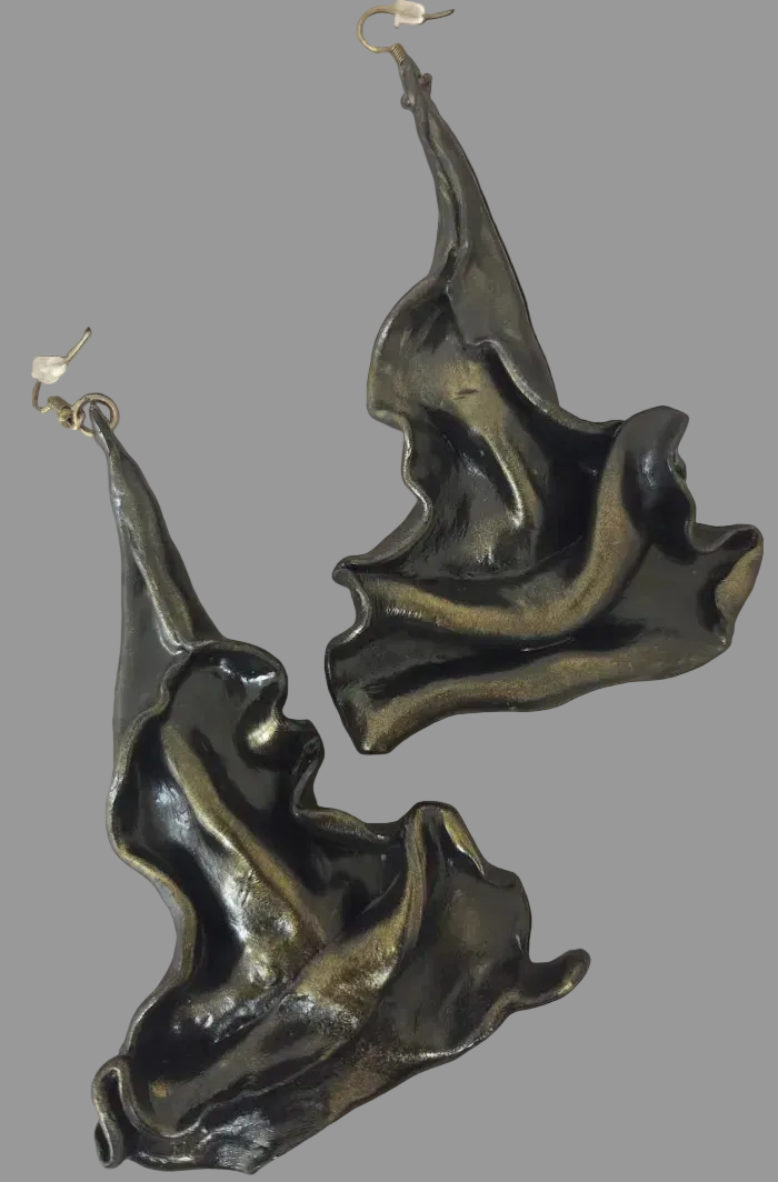 Avant Garde Faux Bronze Sculpted Architectural Pierced Earrings - OOAK