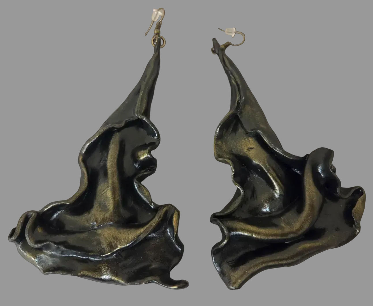 Avant Garde Faux Bronze Sculpted Architectural Pierced Earrings - OOAK