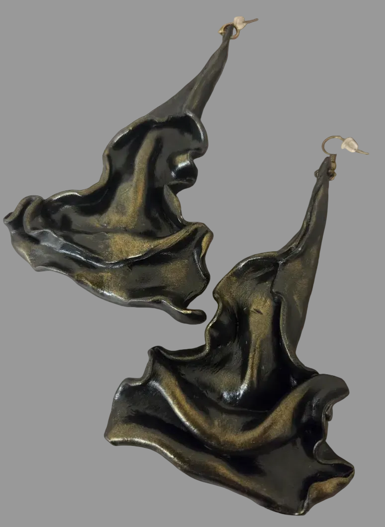 Avant Garde Faux Bronze Sculpted Architectural Pierced Earrings - OOAK