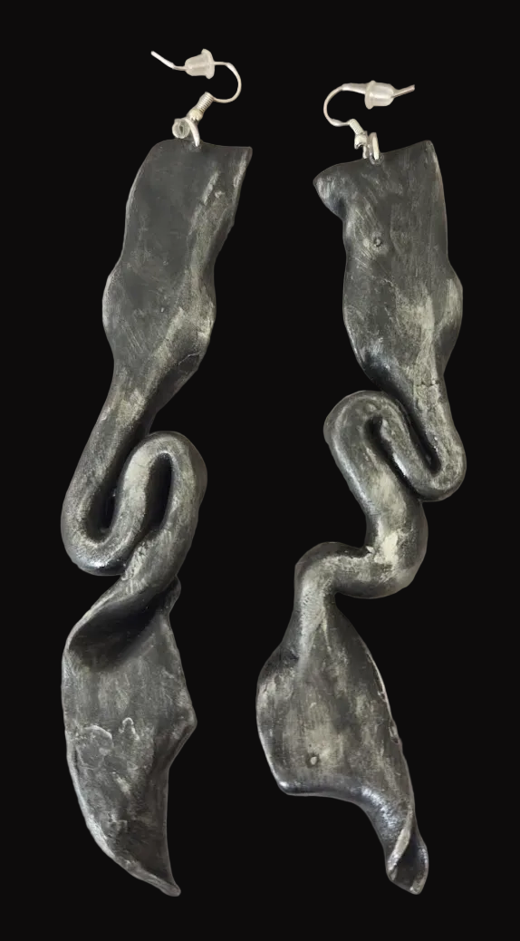 Hand Sculpted Aged Silver Shoulder Duster Pierced Earrings - Edgy Luxe