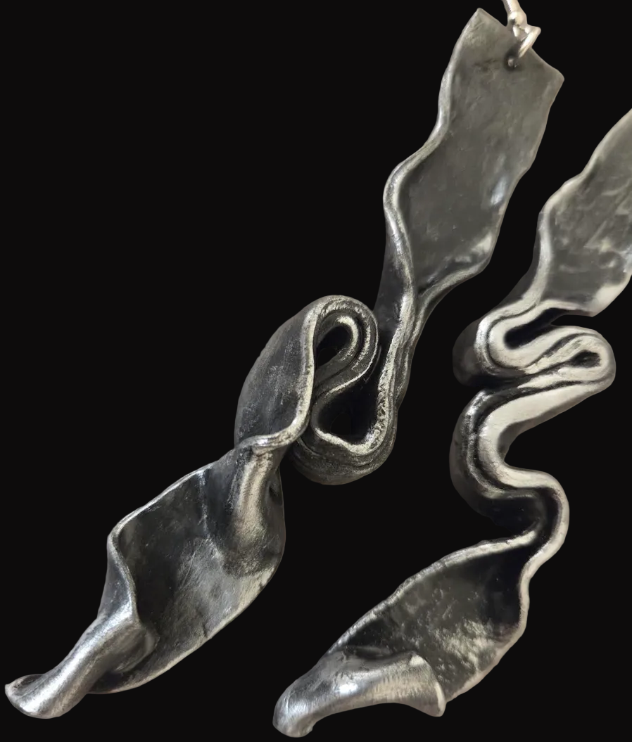 Hand Sculpted Aged Silver Shoulder Duster Pierced Earrings - Edgy Luxe
