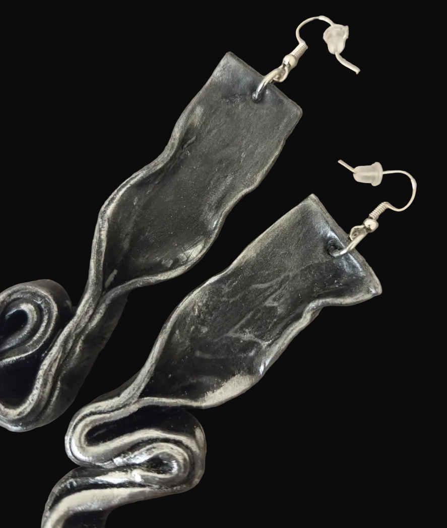 Hand Sculpted Aged Silver Shoulder Duster Pierced Earrings - Edgy Luxe