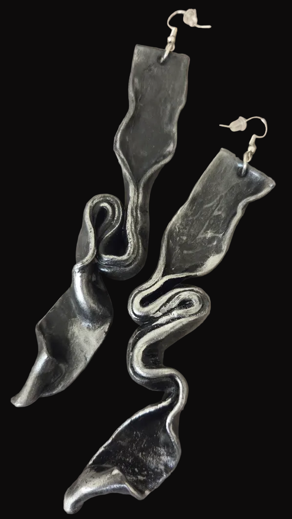 Hand Sculpted Aged Silver Shoulder Duster Pierced Earrings - Edgy Luxe