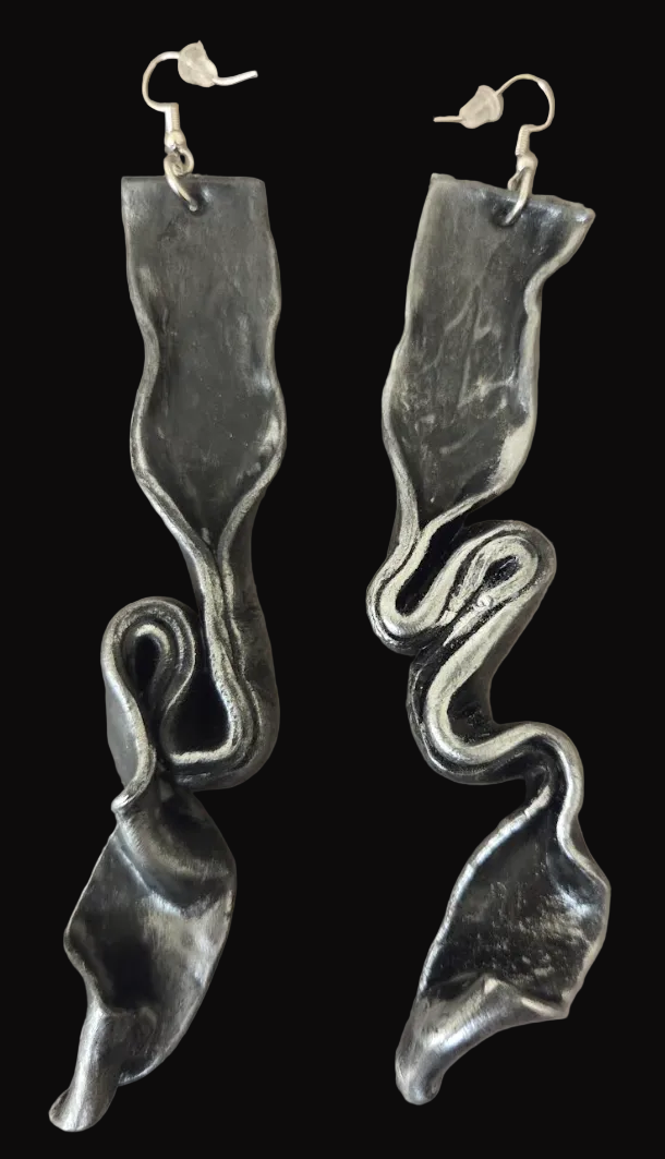 Hand Sculpted Aged Silver Shoulder Duster Pierced Earrings - Edgy Luxe