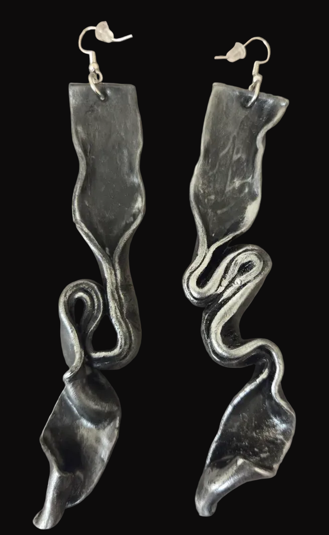 Hand Sculpted Aged Silver Shoulder Duster Pierced Earrings - Edgy Luxe