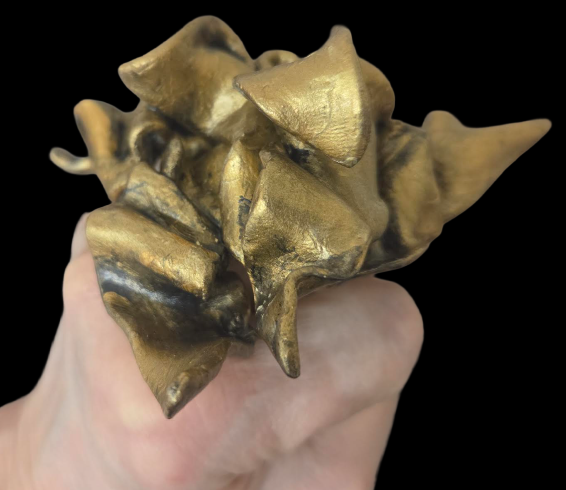 Golden Bronze Squiggly Abstract Industrial Sculpted Hand Ring