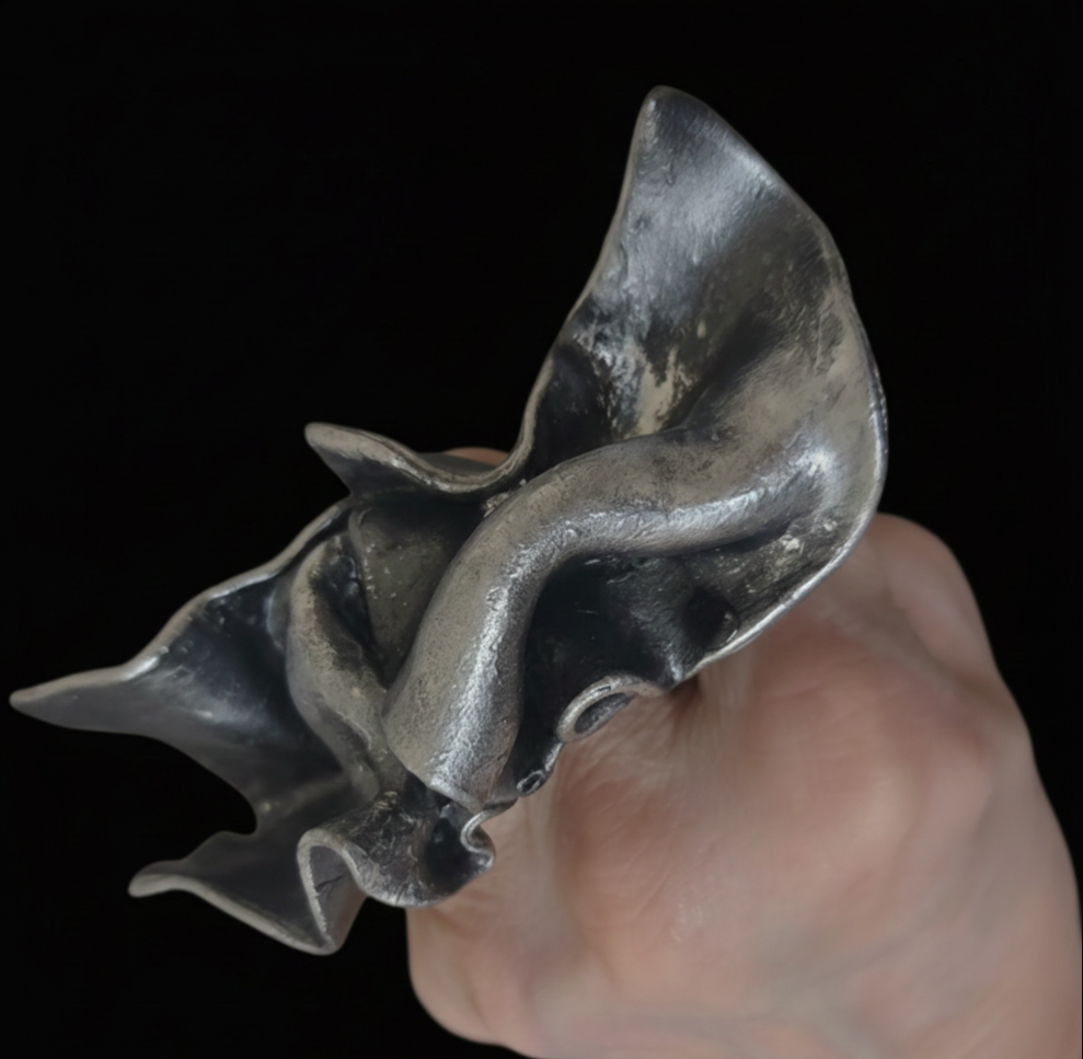 Faux Sterling Silver Industrial Architectual Sculpted Statement Ring