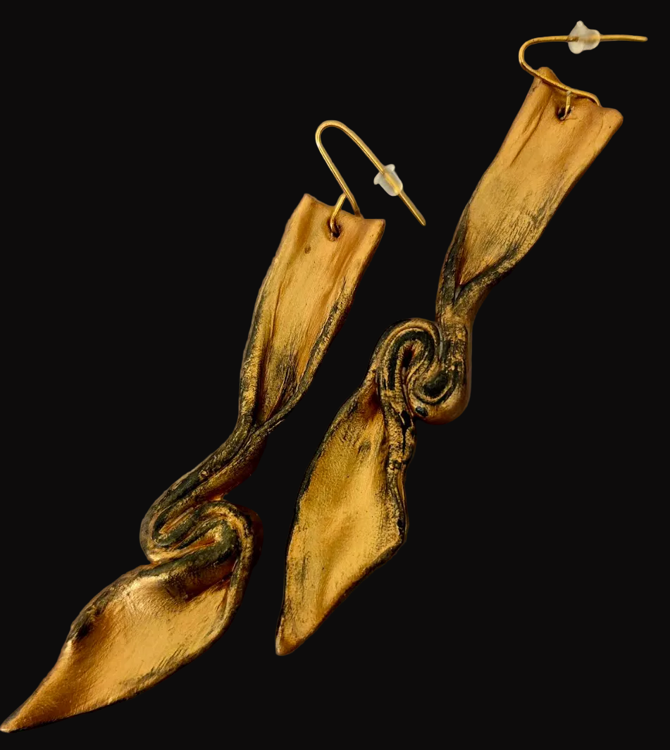 Copper Rose Gold Hand Sculpted Shoulder Duster Pierced Earrings