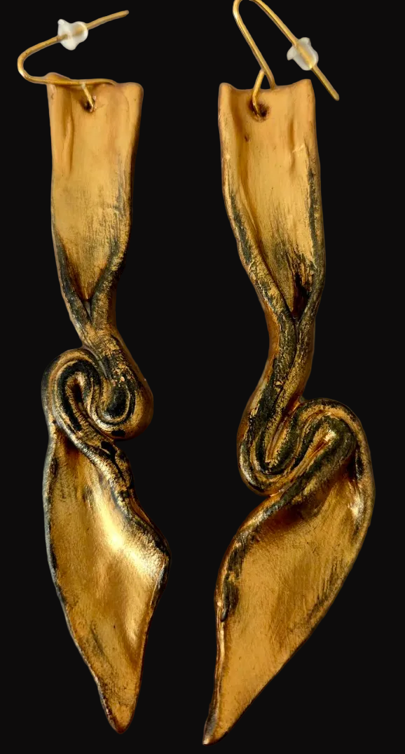 Copper Rose Gold Hand Sculpted Shoulder Duster Pierced Earrings