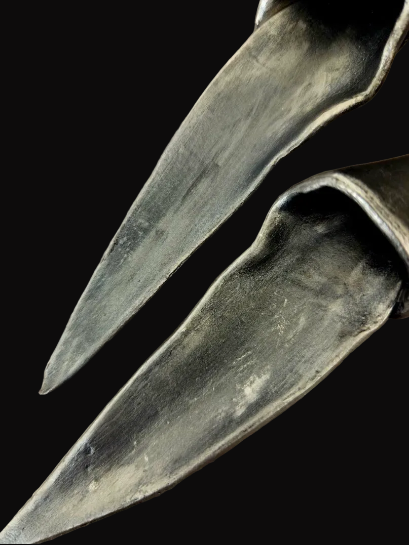 Sculpted Blade Gunmetal Shoulder Duster Pierced Earrings - Badass