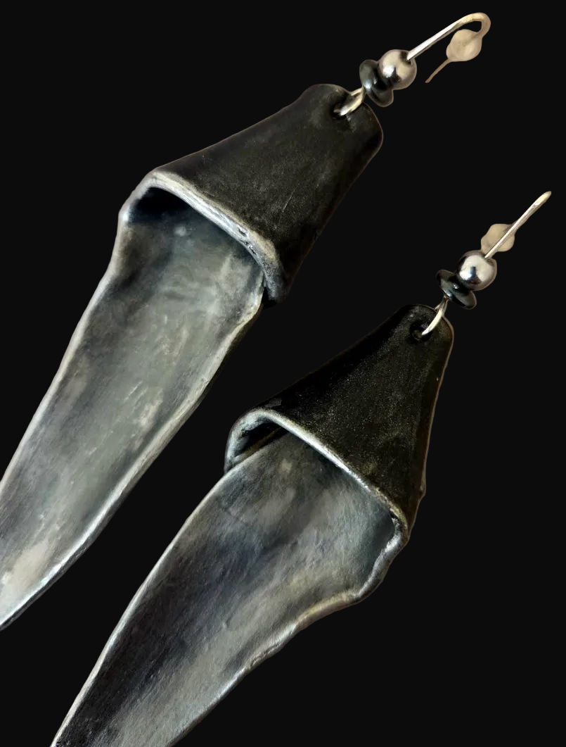 Sculpted Blade Gunmetal Shoulder Duster Pierced Earrings - Badass