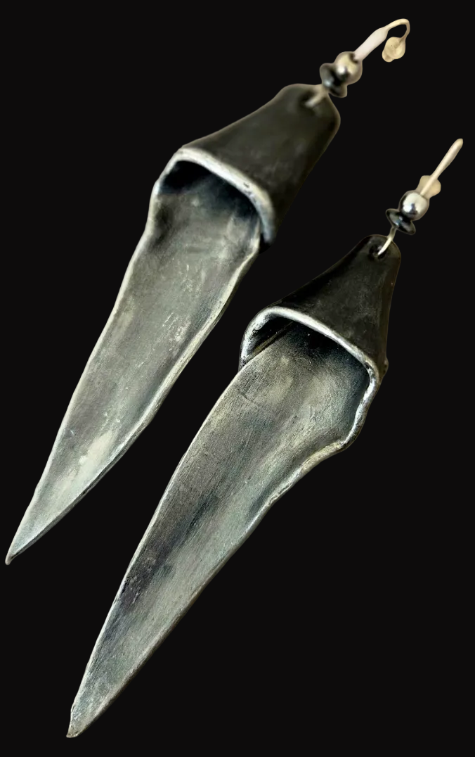 Sculpted Blade Gunmetal Shoulder Duster Pierced Earrings - Badass