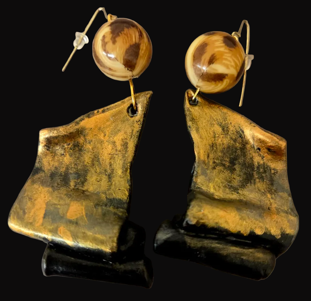 Wild Exotic Ombre & Leopard Sculpted Pierced Earrings - Haute Couture
