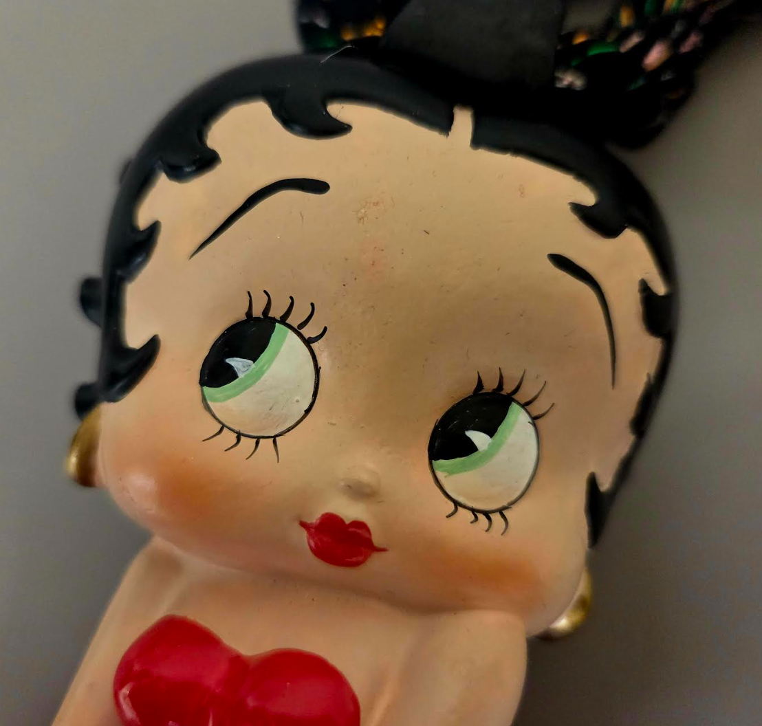 Betty Boop Figurine Pendant With Black Cotton Rope & Metallic Threads