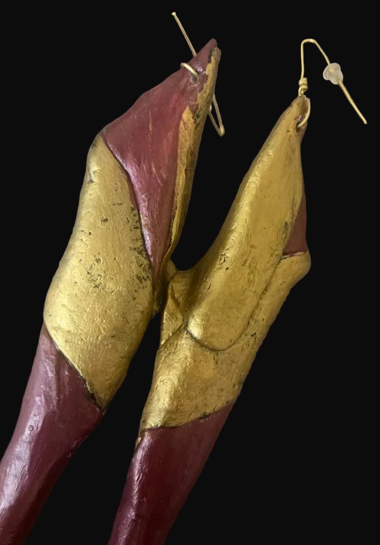 Abstract Garnet and Gold Shoulder Duster Pierced Earrings