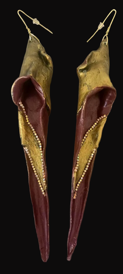 Abstract Garnet and Gold Shoulder Duster Pierced Earrings