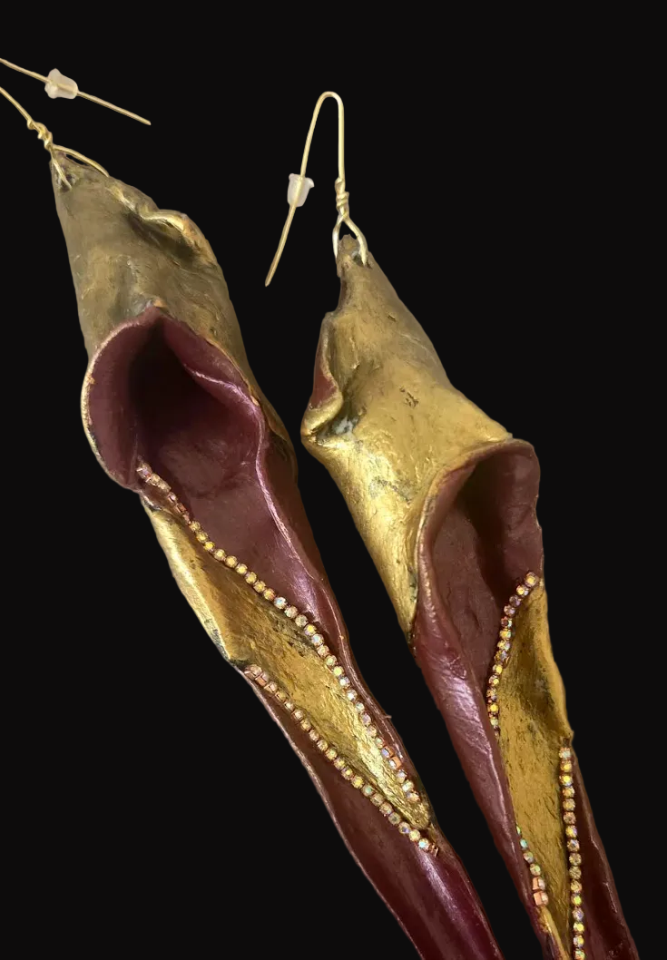 Abstract Garnet and Gold Shoulder Duster Pierced Earrings