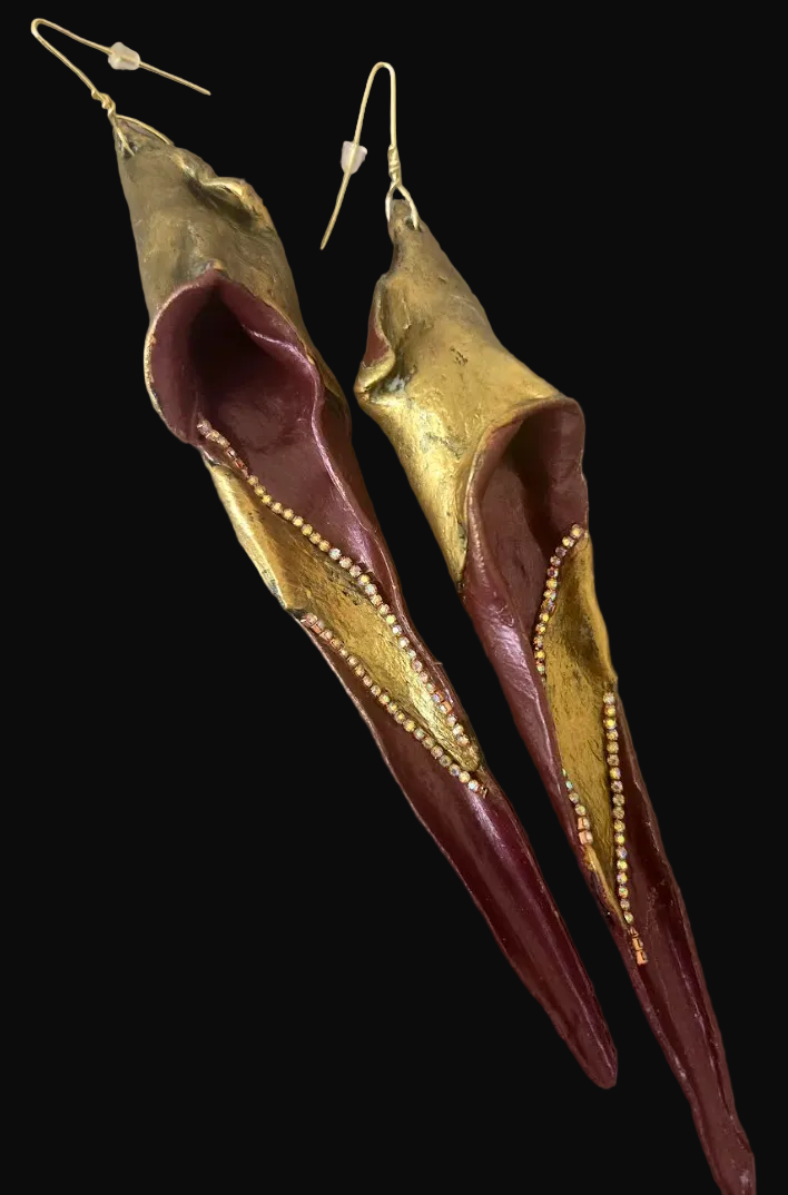 Abstract Garnet and Gold Shoulder Duster Pierced Earrings