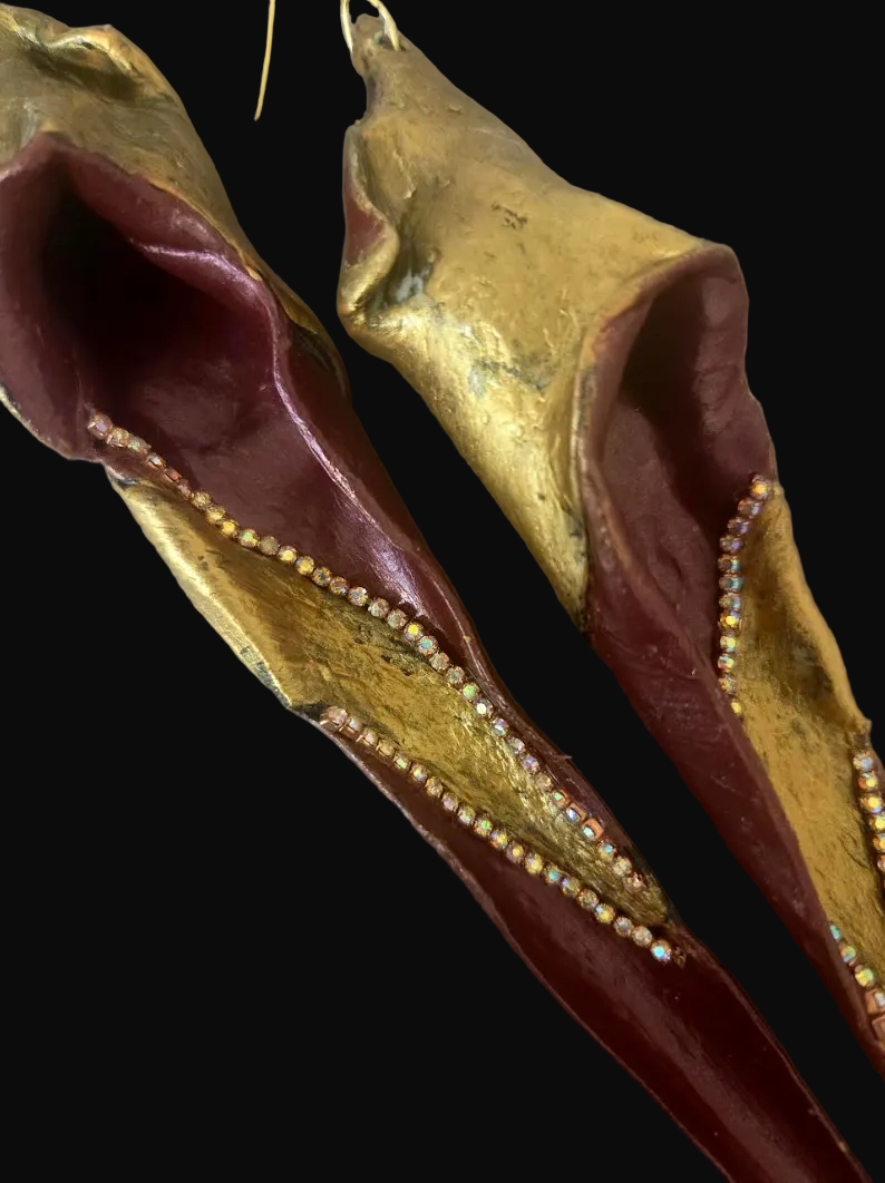 Abstract Garnet and Gold Shoulder Duster Pierced Earrings