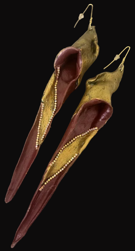 Abstract Garnet and Gold Shoulder Duster Pierced Earrings