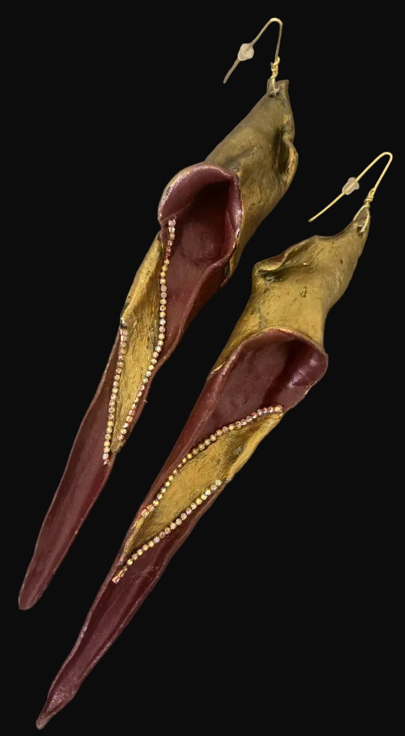 Abstract Garnet and Gold Shoulder Duster Pierced Earrings