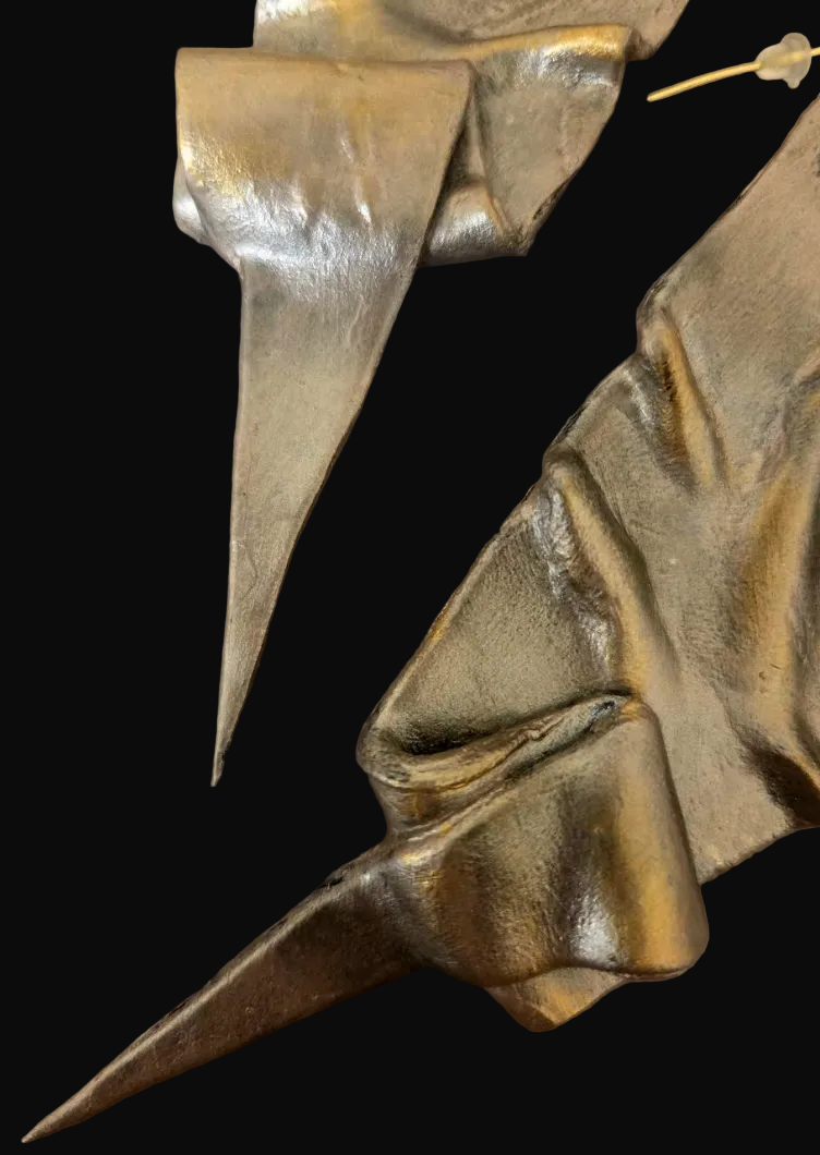 Hand Sculpted Brutalist Faux Metal Pierced Earrings - OOAK