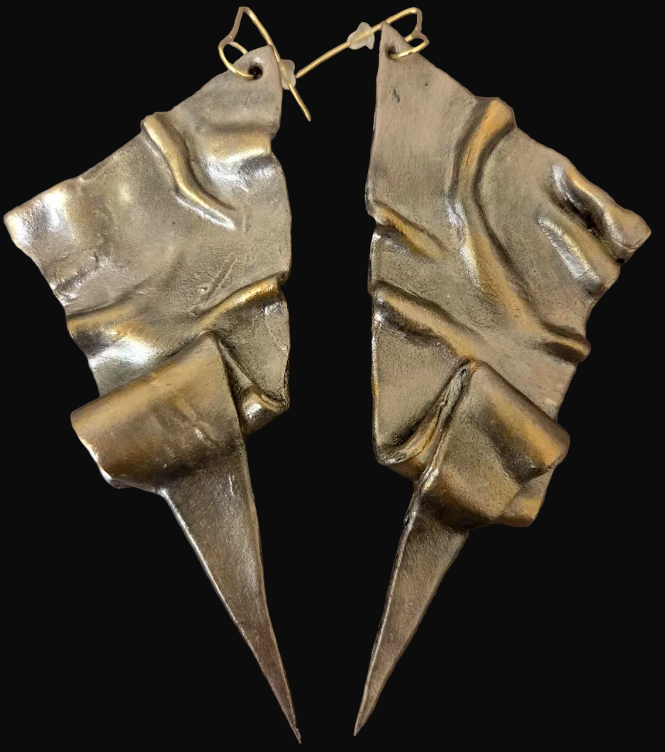 Hand Sculpted Brutalist Faux Metal Pierced Earrings - OOAK