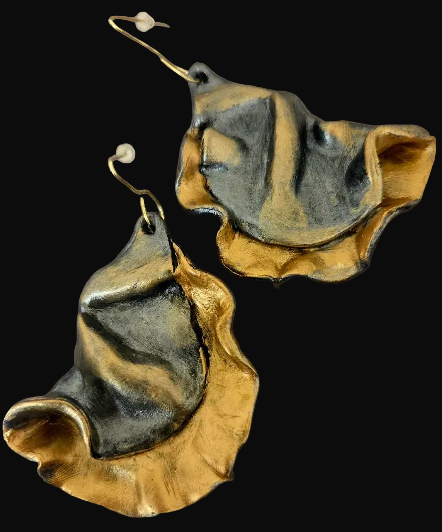 Metallic Gold & Zinc Hand Sculpted Faux Metal Shoulder Dusters - OOAK