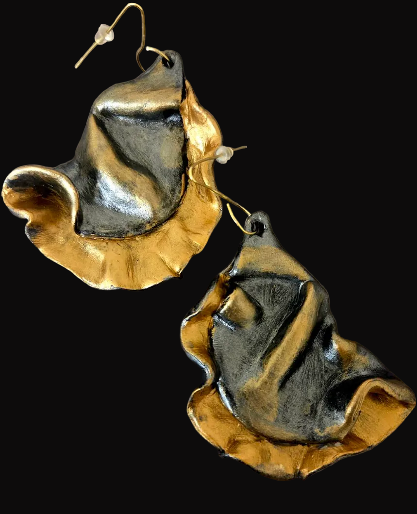 Metallic Gold & Zinc Hand Sculpted Faux Metal Shoulder Dusters - OOAK