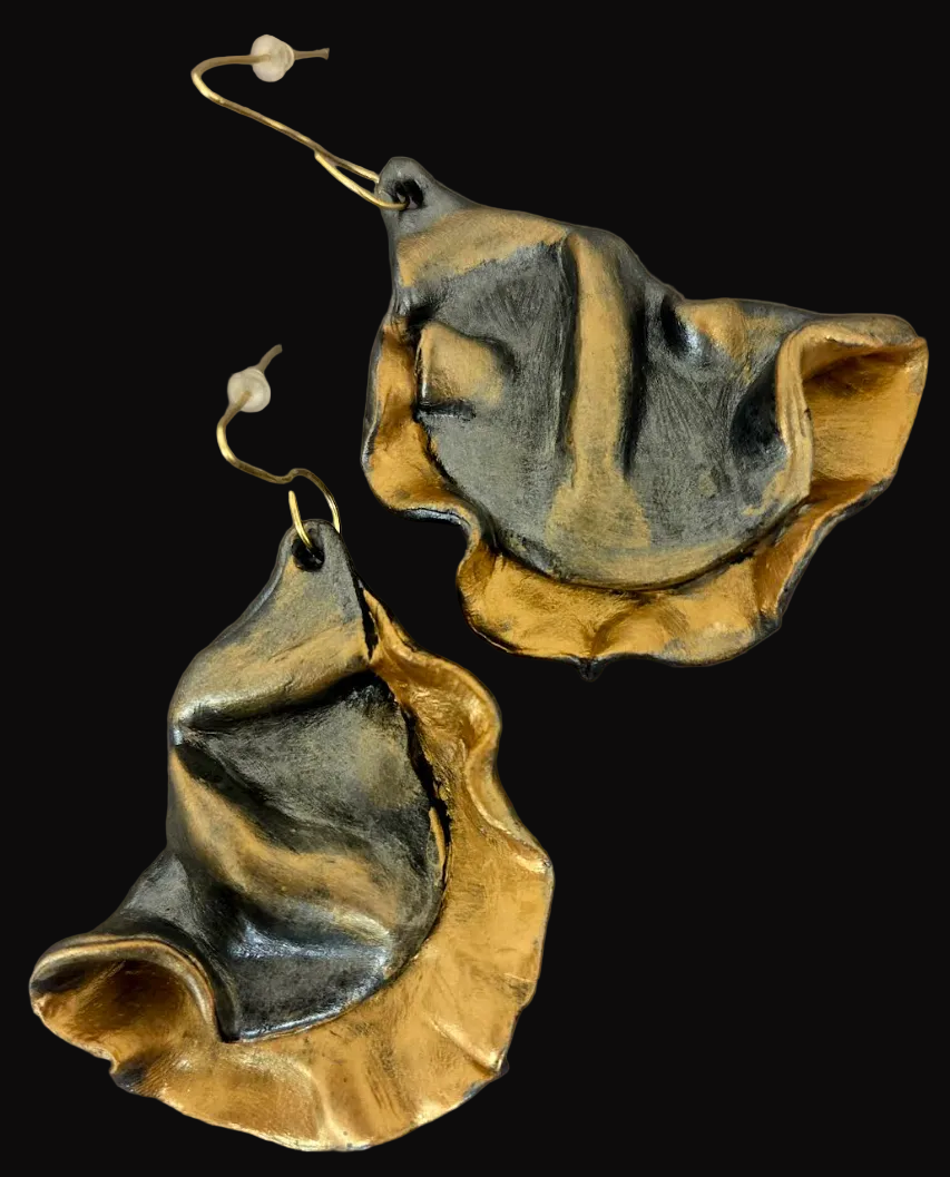 Metallic Gold & Zinc Hand Sculpted Faux Metal Shoulder Dusters - OOAK