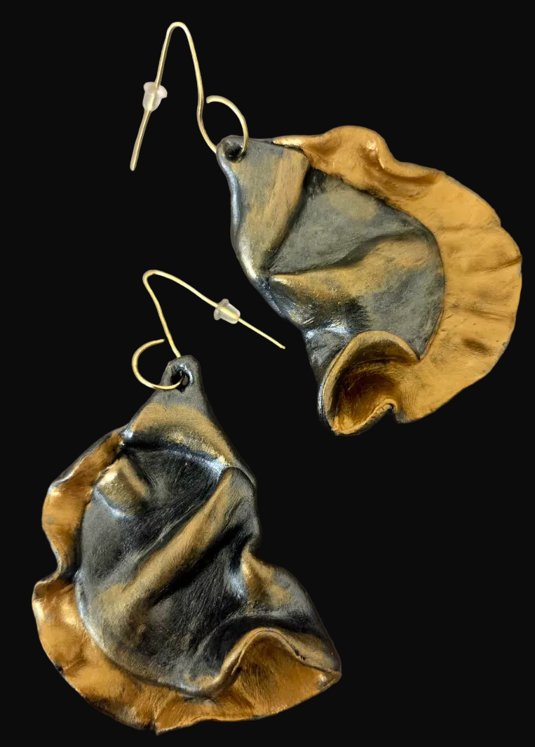 Metallic Gold & Zinc Hand Sculpted Faux Metal Shoulder Dusters - OOAK