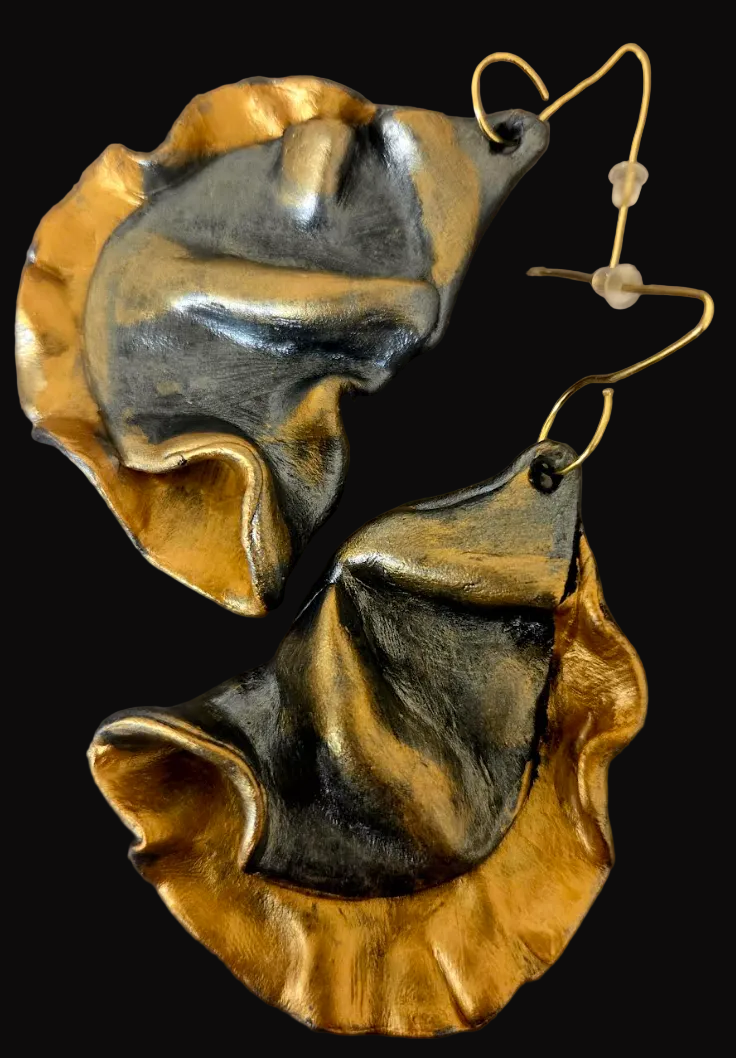 Metallic Gold & Zinc Hand Sculpted Faux Metal Shoulder Dusters - OOAK