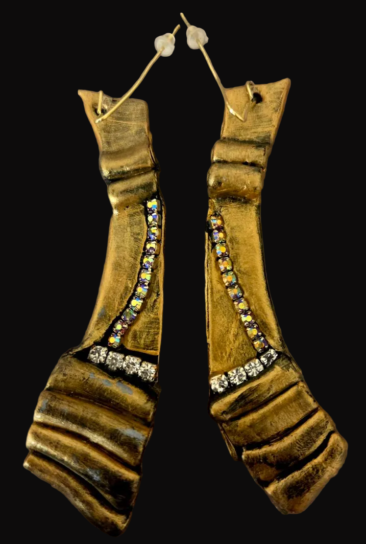 Faux Bronze & Aurora Borealis Rhinestone Sculpted Shoulder Dusters