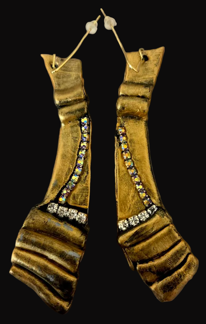 Faux Bronze & Aurora Borealis Rhinestone Sculpted Shoulder Dusters