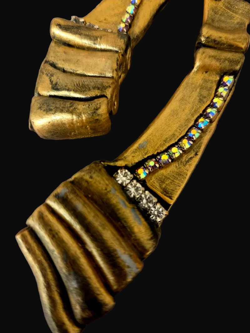 Faux Bronze & Aurora Borealis Rhinestone Sculpted Shoulder Dusters