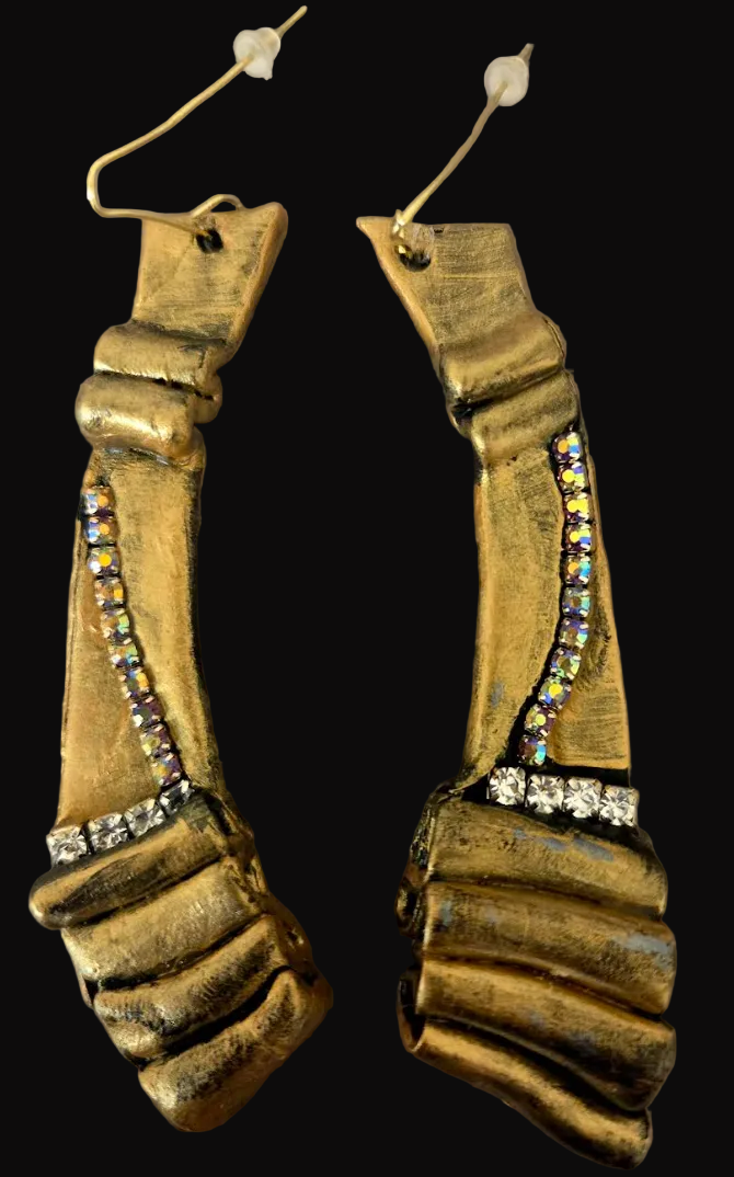 Faux Bronze & Aurora Borealis Rhinestone Sculpted Shoulder Dusters