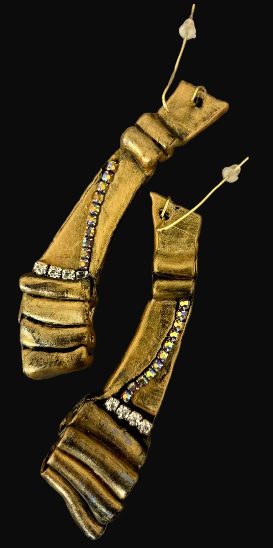 Faux Bronze & Aurora Borealis Rhinestone Sculpted Shoulder Dusters