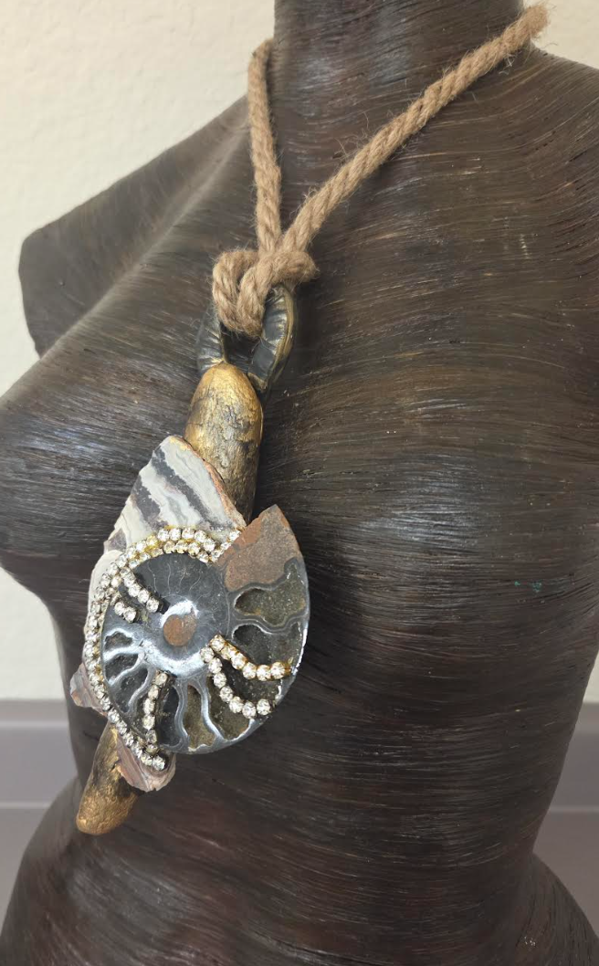 Earth Tone Mixed Media Component Organic Pendant on a Hemp Rope