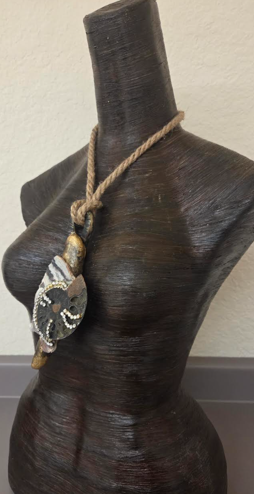 Earth Tone Mixed Media Component Organic Pendant on a Hemp Rope