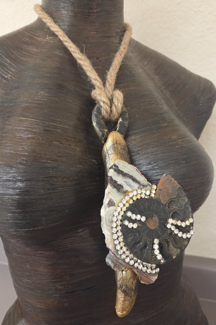 Earth Tone Mixed Media Component Organic Pendant on a Hemp Rope