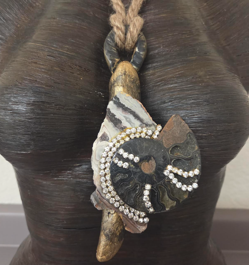 Earth Tone Mixed Media Component Organic Pendant on a Hemp Rope